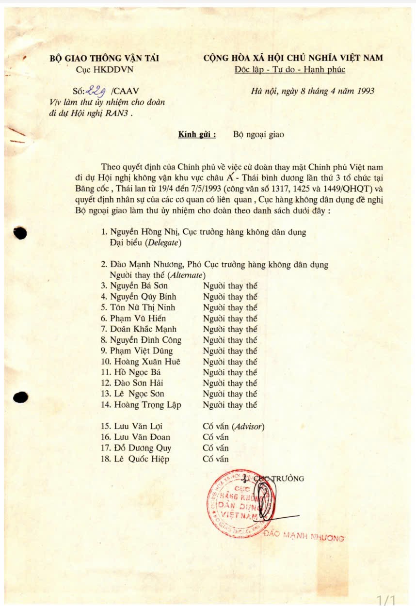 Công văn của Cục HKDD Việt Nam gửi Bộ Ngoại giao về việc làm thư uỷ nhiệm cho đoàn đi dự F16888 nhà cái WC 2026 RAN3